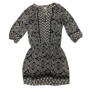 Cache Paisley Print Dress Black‎ White Boho Stretch Lined Short Women's S